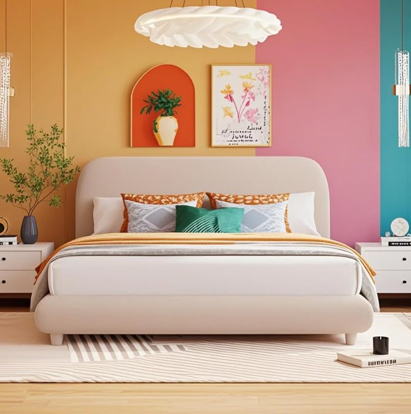 Amazon.com: KLMM Teddy Fleece Queen Size Upholstered Platform Bed